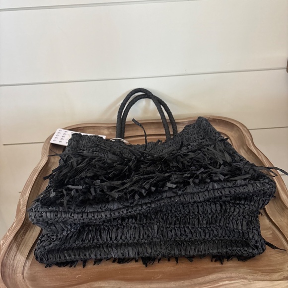 Le' AL.X Paper Raffia Fringe Weaved Tote Bag NWT - Picture 6 of 6